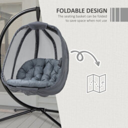 Outsunny Folding Hanging Egg Chair W/ Cushion And Stand For Indoor Outdoor Grey - thumbnail 5