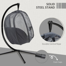 Outsunny Folding Hanging Egg Chair W/ Cushion And Stand For Indoor Outdoor Grey - thumbnail 6