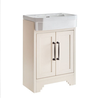 Homestylestore Antique White 570mm Bathroom Vanity Unit And Black T Bar Handles - image 1
