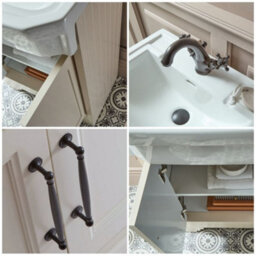 Homestylestore Antique White 570mm Bathroom Vanity Unit And Black T Bar Handles - thumbnail 2
