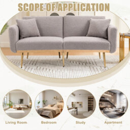 Matteo Modern 2-Seater Teddy Fabric Sofa Bed With Rose Gold Legs - Grey - thumbnail 6