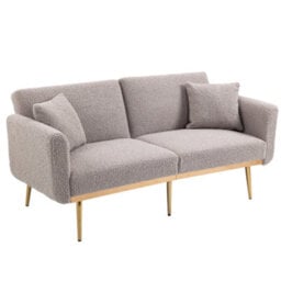 Matteo Modern 2-Seater Teddy Fabric Sofa Bed With Rose Gold Legs - Grey - thumbnail 7