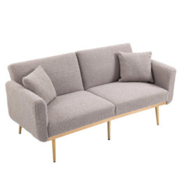 Matteo Modern 2-Seater Teddy Fabric Sofa Bed With Rose Gold Legs - Grey - thumbnail 8