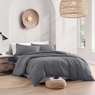 Bedlooms Grey Plain Dyed Duvet Cover Complete Bedding Set, Breathable & Anti-Allergic Microfiber, King 230X220Cm - image 1