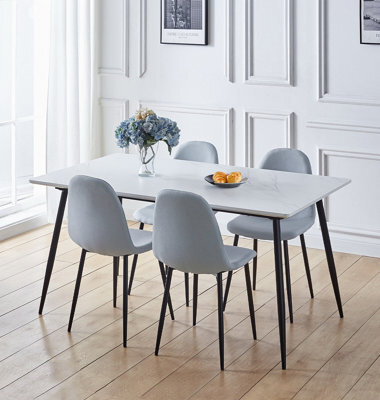 Hallowood Furniture Cullompton Large Rectangular Dining Table (1.6M) With 4 Light Grey Fabric Chairs - image 1