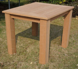 Maintenance Free Synthetic Wood 3 Piece Outdoor Dining Set With 2 Armchairs And Square Table, Teak Finish - thumbnail 5