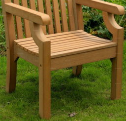 Maintenance Free Synthetic Wood 3 Piece Outdoor Dining Set With 2 Armchairs And Square Table, Teak Finish - thumbnail 4