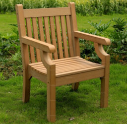 Maintenance Free Synthetic Wood 3 Piece Outdoor Dining Set With 2 Armchairs And Square Table, Teak Finish - thumbnail 3