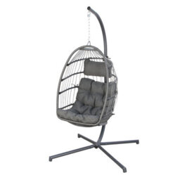 Chara - Egg Hanging Chair With Stand - Black - thumbnail 2