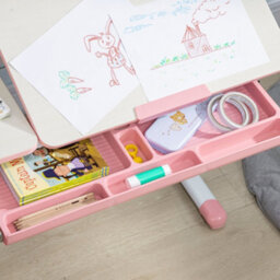 Homcom Kids Desk And Chair Set With Storage Shelves, Washable Cover - Pink - thumbnail 9