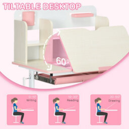 Homcom Kids Desk And Chair Set With Storage Shelves, Washable Cover - Pink - thumbnail 5