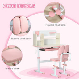 Homcom Kids Desk And Chair Set With Storage Shelves, Washable Cover - Pink - thumbnail 7