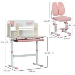 Homcom Kids Desk And Chair Set With Storage Shelves, Washable Cover - Pink - thumbnail 3