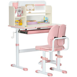 Homcom Kids Desk And Chair Set With Storage Shelves, Washable Cover - Pink - thumbnail 2