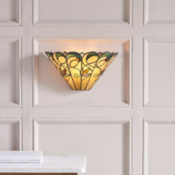 Tiffany Glass Floral Design Wall Light - Matt Black Steel - Dimmable Led Lamp - thumbnail 4