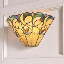 Tiffany Glass Floral Design Wall Light - Matt Black Steel - Dimmable Led Lamp - thumbnail 3