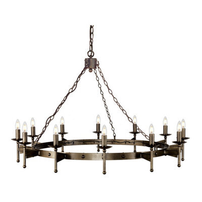 Elegant 12 Bulb Chandelier Pendant Light In Old Bronze Finish With Led E14 60W Bulbs