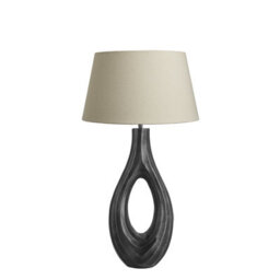 Industville Ornate Ellipse Table Lamp, Pewter Base, Empire Cotton Shade - thumbnail 1