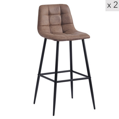 Nordlys Set Of 2 Metal And Brown Faux Leather Bar Stools Modern Design Style Dining Room - image 1