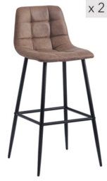 Nordlys Set Of 2 Metal And Brown Faux Leather Bar Stools Modern Design Style Dining Room - thumbnail 2