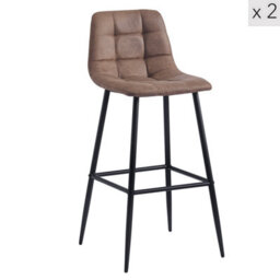 Nordlys Set Of 2 Metal And Brown Faux Leather Bar Stools Modern Design Style Dining Room - thumbnail 1