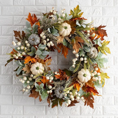 Artificial Wreath Of White Maple Leaves And Pumpkin, Imitation Autumn Front Door Wreath, Decorative Wreath, 40 Cm - image 1