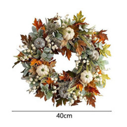 Artificial Wreath Of White Maple Leaves And Pumpkin, Imitation Autumn Front Door Wreath, Decorative Wreath, 40 Cm - thumbnail 2