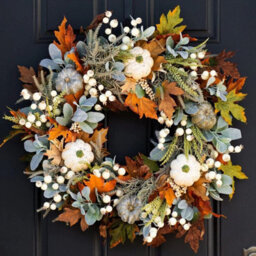 Artificial Wreath Of White Maple Leaves And Pumpkin, Imitation Autumn Front Door Wreath, Decorative Wreath, 40 Cm - thumbnail 5