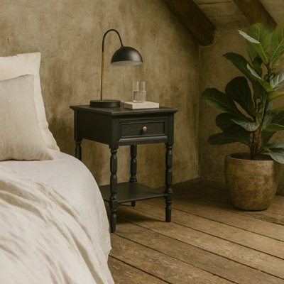 Wyld Haus San Antonio Vintage Black Wooden Bedside Table With Drawer And Shelf - image 1