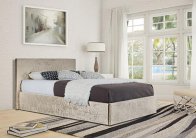 Comfy Living 5Ft Prado Crushed Velvet Ottoman Storage Bed Cream - image 1