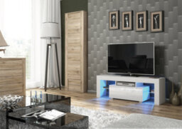 Floe Tv Unit 130Cm White With High Gloss Doors And Led Lighting - Creative Furniture - thumbnail 2