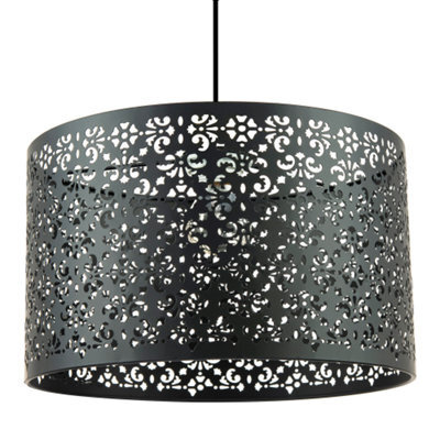 Happy Homewares Moroccan Designed Large Black Metal Pendant Shade With Floral Decor - image 1