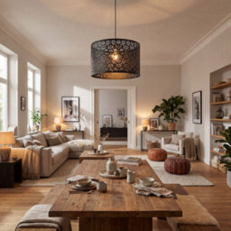 Happy Homewares Moroccan Designed Large Black Metal Pendant Shade With Floral Decor - thumbnail 5