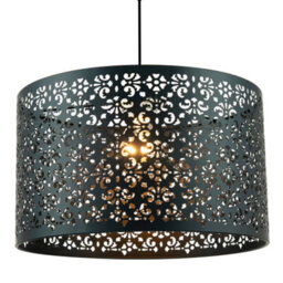 Happy Homewares Moroccan Designed Large Black Metal Pendant Shade With Floral Decor - thumbnail 2