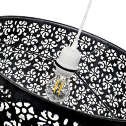 Happy Homewares Moroccan Designed Large Black Metal Pendant Shade With Floral Decor - thumbnail 4