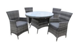 Furniture One Rattan Effect Grey Round 4 Seater Dining Set Table & Chair Set No Assembly & Aluminium Frame