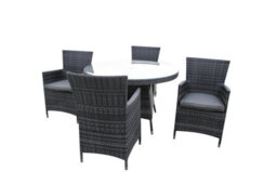 Furniture One Rattan Effect Grey Round 4 Seater Dining Set Table & Chair Set No Assembly & Aluminium Frame - thumbnail 3