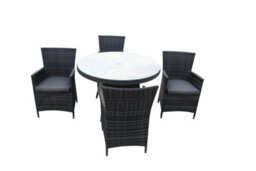 Furniture One Rattan Effect Grey Round 4 Seater Dining Set Table & Chair Set No Assembly & Aluminium Frame - thumbnail 2