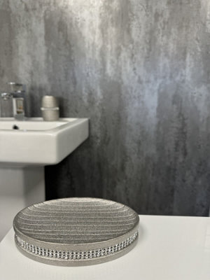 Showerdrape Pzazz Silver Diamante Bathroom Sink Soap Dish - image 1