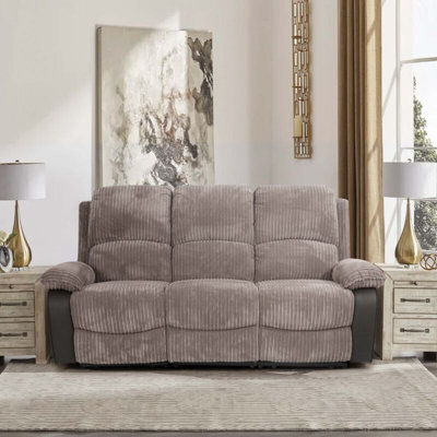 Comfy Living Fabric Jumbo Cord Sofa 3 Seater Recliner Grey - image 1