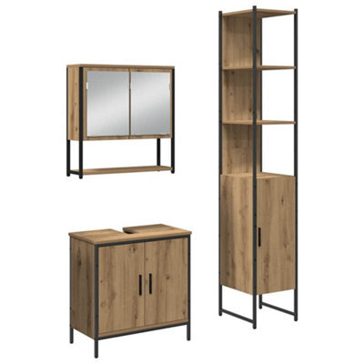 Berkfield Modern 3 Piece Bathroom Furniture Set Artisan Oak Engineered Wood
