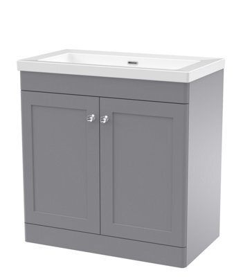 Balterley Swynnerton Traditional 2 Door Floor Standing Vanity Unit With Fireclay Basin, Satin Grey, 800mm - image 1