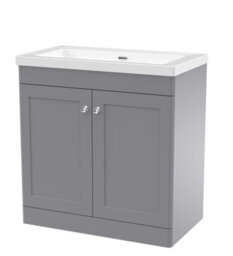 Balterley Swynnerton Traditional 2 Door Floor Standing Vanity Unit With Fireclay Basin, Satin Grey, 800mm - thumbnail 1