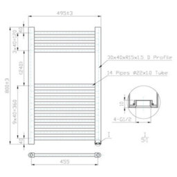 FNX Bathrooms 500X800mm Matt Black Heated Towel Warmer Ladder Rail Radiator - thumbnail 2