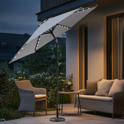Sundaze Grey 2.5M  Round Garden Parasol Umbrella Outdoor Patio Solar Led Lights Crank Tilt With Base - thumbnail 1