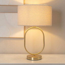 Valuelights Antonia Cream Boucle Drum Shade Brushed Gold Oval Table Lamp With Led Bulb