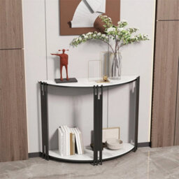 White Sintered Stone Console Table Practical Side End Table Strong Metal Poles - thumbnail 6