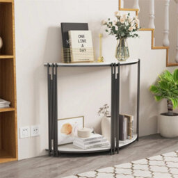 White Sintered Stone Console Table Practical Side End Table Strong Metal Poles - thumbnail 4