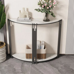 White Sintered Stone Console Table Practical Side End Table Strong Metal Poles - thumbnail 5