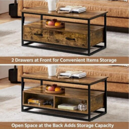 Coffee Table W Storge Drawers & Shelves Retro Centre Table For Living Room Brown - thumbnail 4